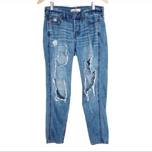 Hollister Distressed Ripped Jeans Button Fly Blue Size 1/25